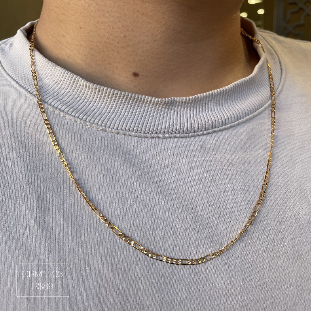 Corrente Fina 3 x 1 70cm Lisa Dourada